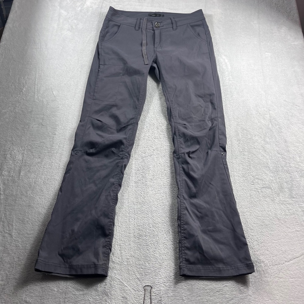 Prana Halle Hiking Pants Charcoal Gray Straight Leg Roll Up Snap Women Size 8